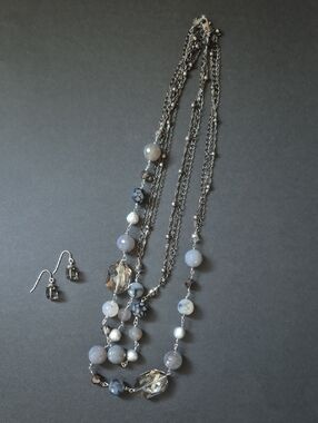 #15. Long Grey Necklace with Matching Earrings